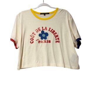 Cout de le Liberty Cropped boxy Women's Short Sleeve Graphic Tee - Cream